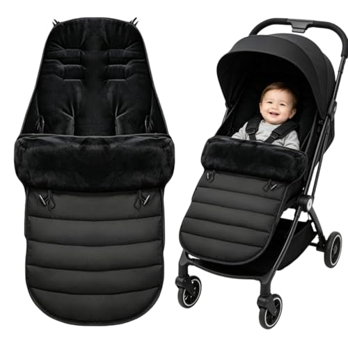 Image of Pushchair Footmuff,Baby Stroller Cosy Toes Liner Buggy Padded,Universal Baby Sleeping Bag Footmuff,Windproof Warm Thick Cotton Pad Fitting for Pushchairs Strollers Prams Buggy, Black, 42 * 90 cm