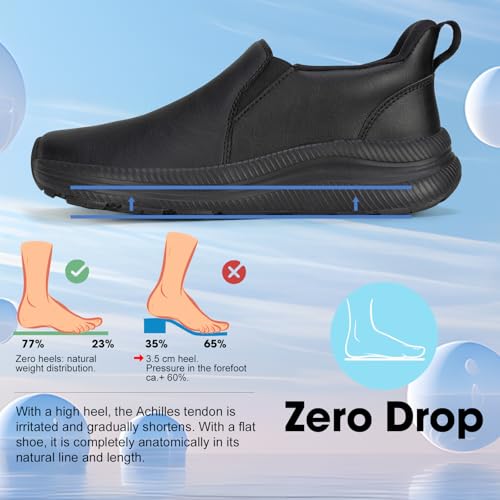 Image of ZOVE Wide Toe Box Shoes Women Wide Width Waterproof Leather Hands Free Nursing Sneakers Ultra Light Extra Wide Walking Sneakers Non-Slip Chef Diabetes Nurse Work Shoes 8816 Full Black 41