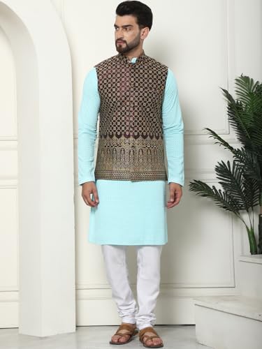Image of Sojanya (Since 1958 Men'S Silk Blend Kurta Pyjama & Nehru Jacket Combo