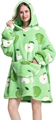 Msrlassn Manta con Capucha usables Cálida Suave y cómoda Sudadera Manta Sudadera con Capucha para Mujer Hombres, con Bolsillo Gigante (Manzana Verde) Cover