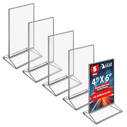 Azar Displays 152792-SLV-10PK Silver Trim Double-Sided Clear Acrylic Frames – Elegant Display Frames for Weddings, Events, and Photos | Premium 4X6 Tabletop Sign Holders (10-Pack)