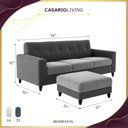 Image of Homeboy 4 Seater L Shape Sofa Set with Movable Ottoman | Flexible Left or Right Layout | Luxe Velvet Suede Fabric | Comfortable Seating | Modern Sofa for Living Room -Light Gray - Dark Gray