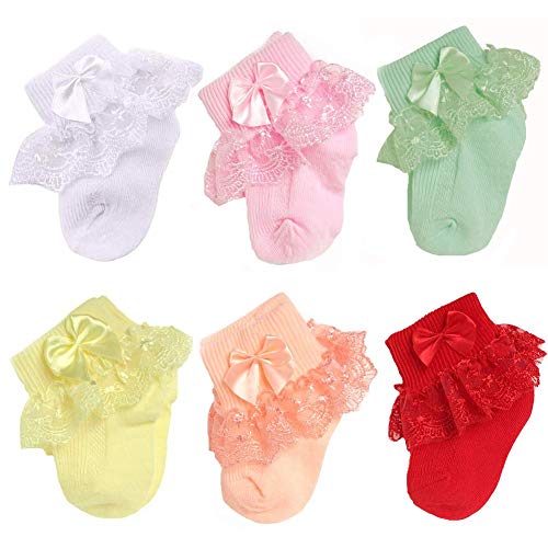 Image of Adeimoo Princess Newborn Baby Girls Socks Lace Ruffle Frilly Ankle Dress Sock for Infants Toddler