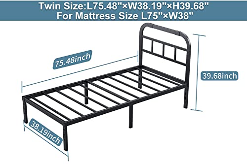 Ziyoo Twin Bed Frames With Headboard, 14 Inches Heavy Duty Platform Bed Frame, No Box Spring Needed, Noise Free, Under Bed Storage Space, Black #TOP4