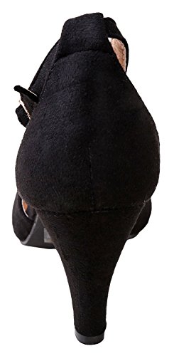 Chase & Chloe Kimmy-36 Women's Teardrop Cut Out T-Strap Mid Heel Dress Pumps (7, Black Nubuck)4