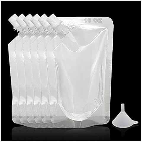 6 Pieces Drinks Flasks Juice Flasks Liquor Pouch Reusable Drinking Flasks Concealable Plastic Flasks for Sneak to go flask, with Funnel (16 OZ) Cover