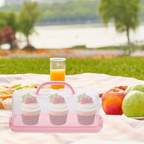 BAZEITFLOW Tragbarer Rechteckiger Brotkasten mit Deckel aus Lebensmittelechtem Kunststoff Transparenter Luftdichter Kuchen Gebäckbehälter Handlich für Cupcakes und Brote zum Einfachen