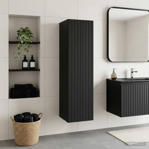 GeenYuu Cabinet de Salle de Bain Mural Noir en Bois d'ingénierie 33 x 34,5 x 100 cm avec Espace de Rangement, Armoire Suspendue Moderne pour Vasque, Colonne Salle de Bain, tiroir et étagère