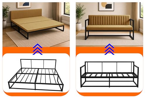 Image of Metal Sofa Cum Bed for Living Room | Modern Industrial Design Metal Frame 3 Seater Sofa Bed for Home, Office & Lounge-Golden