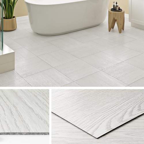 Livelynine Dalle PVC Adhesive Sol Blanc 30x30CM Lino Sol Adhesif Effet Parquet Adhesif Sols Bois Blanc Imperméable Carrelage Adhésif Sols Salle de Bain Cuisine PVC...