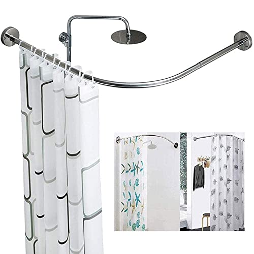 Genérico Barra de Cortina de Ducha Curva Ajustable en Forma de L, fácil instalación con Soporte de Techo, Acero Inoxidable, sin Necesidad de taladrar, Barra de Esquina Extensible para baños.