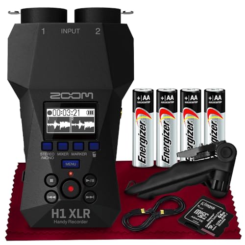 Zoom H1 XLR Handy Recorder, 32-Bit Float, 2 XLR/TRS Locking Combo Inputs, Dual AD Converters with 64GB SD Card, USB Cable, Tabletop Tripod, and Batteries for Podcasters, Filmmakers, Musicians