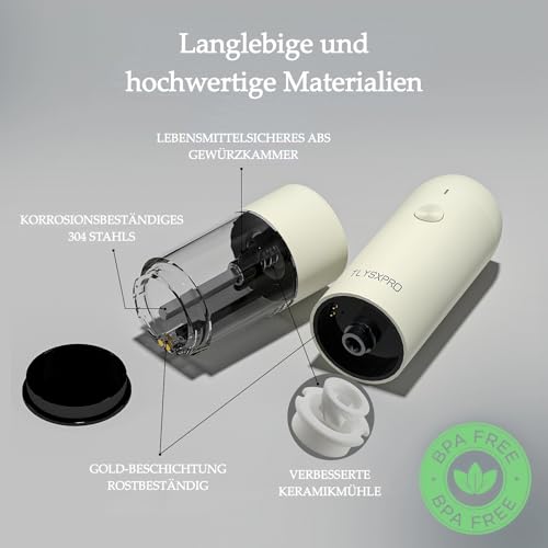TLYSXPRO Salz und Pfeffermühle Elektrisch 2er Set, USB Wiederaufladbar, Einstellbarer Grobheit Gewürzmühle… – Ansicht 3