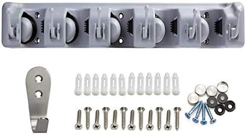 Mop Broom Holder, Garden Tools Wall Mounted Commercial Organizer Saving Space Storage Rack for Kitchen Garden and Garage (5 Position with 6 Hooks) (1 Pack)