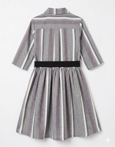 Image of A.T.U.N. (ALL THINGS UBER NICE) Girls 100% Cotton Shirt Dress with Belt | Button-Down Dress with Collar Neck | Soft Breathable Kids Outfit for Girls