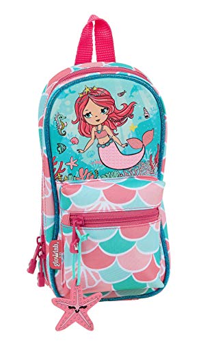 Safta 412023747 Plumier mochila estuches llenos  33 piezas  escolar Glowlab  Sirena