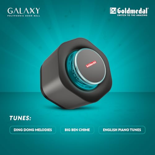 Image of Goldmedal Galaxy Slide Wired Door Bell | Calling Bell For Home | Door Bell for Office,School | Elegant Design With Flashing LED Light | Black | Ding Dong Melodies, Big Ben Chime & English Piano Tune, 3 Polyphonic Tunes, Bell For Home, Hotel Rooms - Black