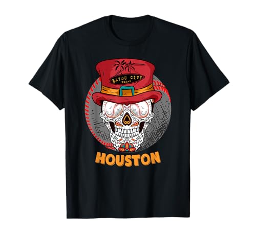 Houston, Texas Sugar Skull y Baseball Eyes Souvenir Camiseta