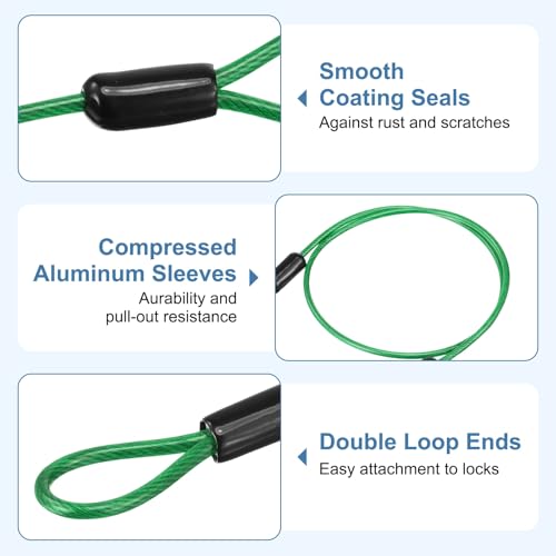 Cable de seguridad de acero con doble bucle de 1.64 pies y candado PATIKIL 3