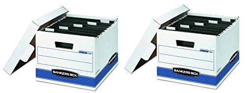 Bankers Box HANG'N'STOR Medium-Duty Storage Boxes, FastFold, Lift-Off Lid, Letter, 4 Pack (00784), Blue;White (?wo ?ack)