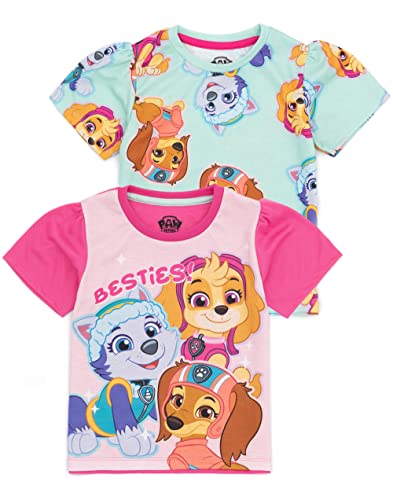 Paw Patrol Girls 2 Pack Pajama Set | Kids Pink & Blue Short Sleeve T-Shirt & Shorts Nightwear | Skye Everest Liberty PJs4
