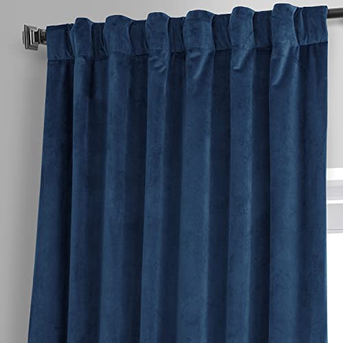 Image of HPD Half Price Drapes Signature Plush Velvet Blackout Curtains for Bedroom (1 Panel), 50W X 84L Hotel Black Out Curtains for Living Room, Thermal Insulated Blackout Curtains, Dreamland Blue