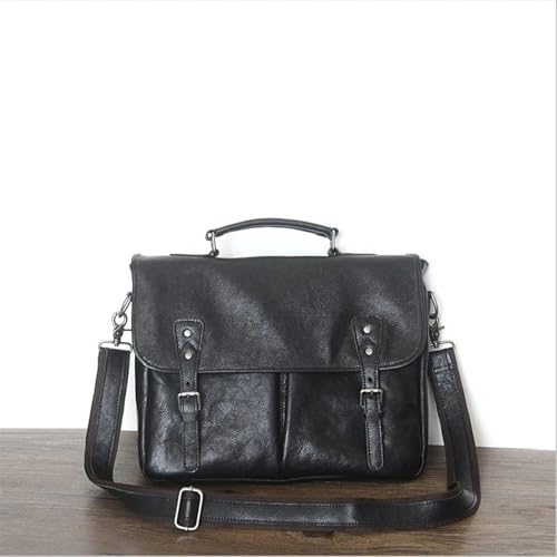 Black Genuine Leather Briefcase for Men, Laptop Office Messenger Bag, Business Portfolio Shoulder Bag3