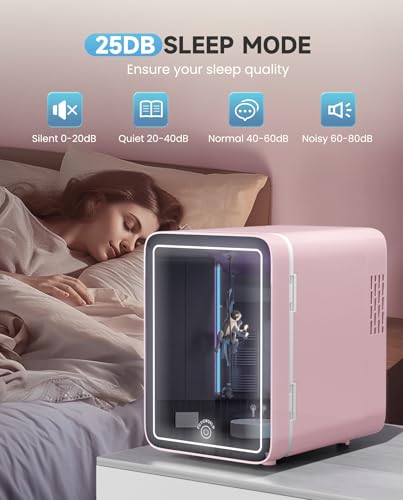 Image of CUTIEWORLD Skincare Fridge with Dimmable LED Light Mirror, 4L Mini Fridge For Desktop, Travel or Cool & Heat, Makeup Fridge for Cosmetics, Skin Care and Food, Pink