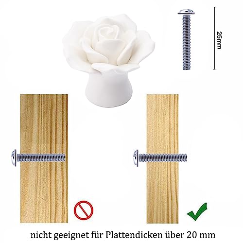 NAKUPENDA Ceramic Knobs 4 Pieces Ceramic Rose Flower Knob Drawer Knobs Porcelain Rose Furniture Knobs for Drawers Cupboards Cabinet Doors (White) - Image 3