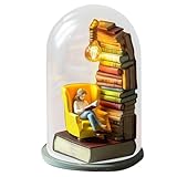 Reader Nachtlicht, Miniatur Buchliebhaber Lampe Skulptur mit Mini-Büchern und LED-Licht, Lesefigur...