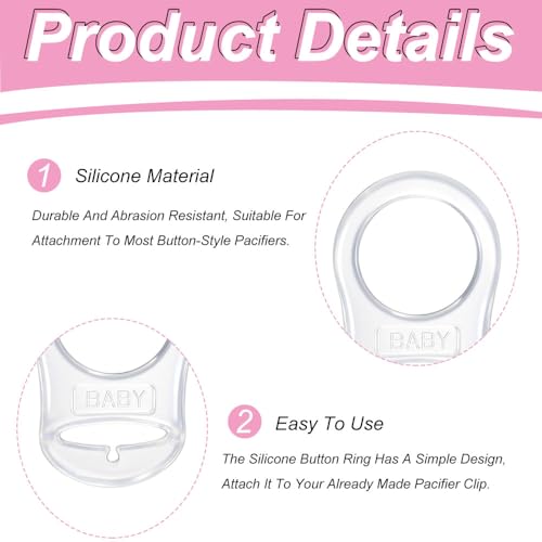 Silikon-Knopf-Ring, 2 Pcs Schnuller Adapter, Silikon Dummy Schnuller Halter Clip Adapter Ring, Silikonring für Schnuller (Transparent)