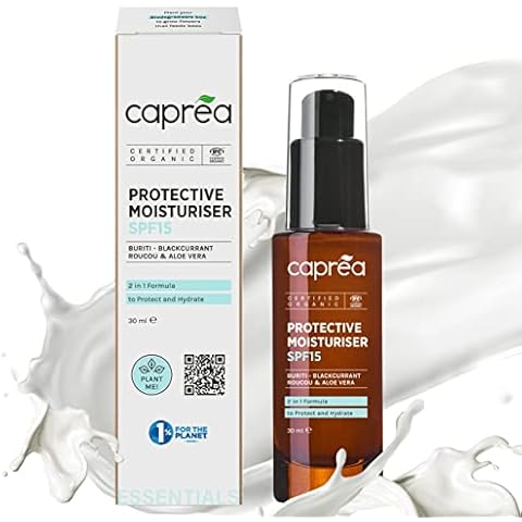 SPF Face Cream for Sun Protection - Vegan Face Sun Cream & Hydrating Moisturiser with SPF 15, Aloe Vera, Blackcurrant Extract & Monoi Oil - Capréa Beauty Product in Plantable Skin Care Packaging Cover