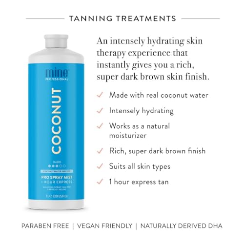 Image of MineTan Spray Tan Solution | Coconut - Fake Tanning Mist Best for Dark Bronzed Glow Skin Finish, Fast Drying, 1 Hour Express, Hydrating, Salon Professional Formula, Vegan, 33.8 Fl Oz