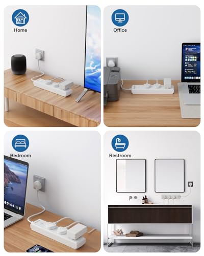 Short Extension Lead, 0.5M Small Extension Cable (13A/3250W), 3 Way Switched Extension Lead, Power Strip, Surge Protector, White - Image 5