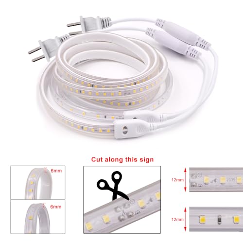 Image of 110V COB LED Strip Light, 2835 120 LEDs /m s Super Bright IP65 Waterproof Flexible & Cuttable COB Strip Lights for DIY TV Backlight Bedroom Kitchen Home Outdoor Decor