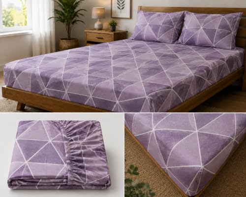 Image of Fitted Bedsheet Vine Geometric Print Glace Cotton 210 TC | Queen Size for Double Bed Fits 5 x 6.5 ft Mattress (60 x 78 Inch) | All Around Elastic | 2 Pillow Covers | 10 Inch Deep Pocket