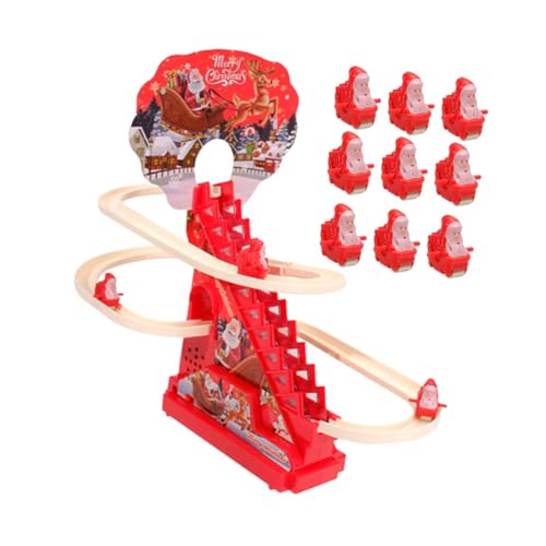 Père Noël électrique grimpant l'escalier lumineux et musical avec 12 figurines