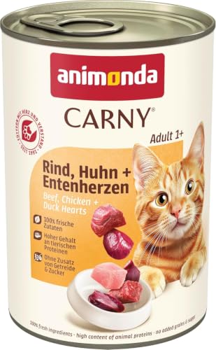 animonda Carny Adult Katzen Nassfutter Rind + Huhn + Entenherzen (6 x 400g) – Ansicht 1