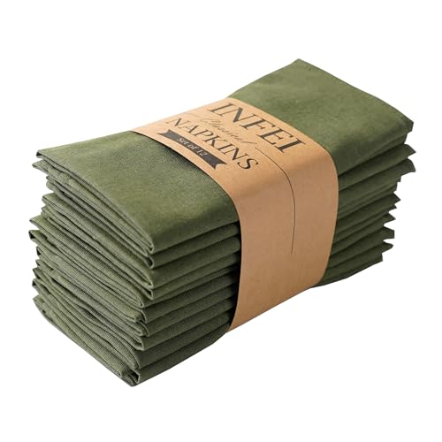 INFEI Servilletas de Tela de Cena de Lino de Color Liso Suave - Juego de 12 (40 x 40 cm) - para Eventos y Uso doméstico (Ejército Verde)