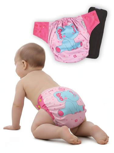 Image of POLKA TOTS Reusable Cloth Diapers for Babies | Adjustable Leak-Proof Cotton Nappies | High Absorbent & Washable Diaper with Leak-Proof Cover & 5-Layer Bamboo Charcoal Insert for Newborns (0-24 Months)