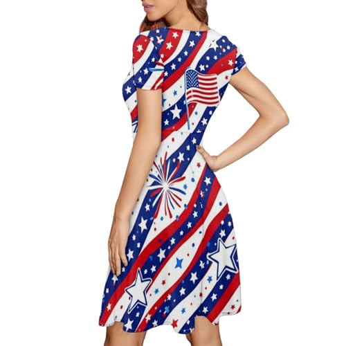 Image of POLERO Sunflower Dress for Women Floral Summer Dresses Short Sleeve Casual Sundresses Midi Dresses