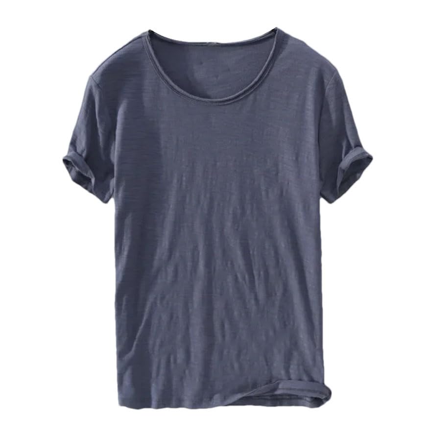 Vintage Raw-Edge T-Shirt for Men, 100% Cotton Lightweight Slim-Fit O-Neck Casual Basic Top