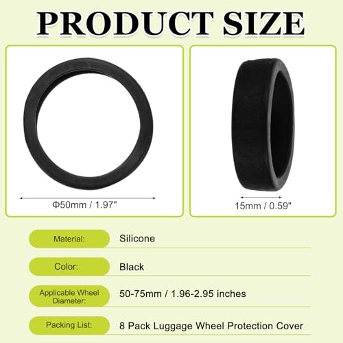 Image of 8Pack Luggage Wheel Protection Cover, Wear Resistant Anti Noise Silicone Protector Cover for 1.96-2.95 inch Spinner Wheel for Suitcases Chair Caster Travel, Black