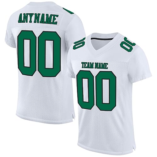 Generic Custom White Green Football Jersey Personalized Team Name Number Practice Jerseys, Customized Football Shirt for Men Women Youth Kids