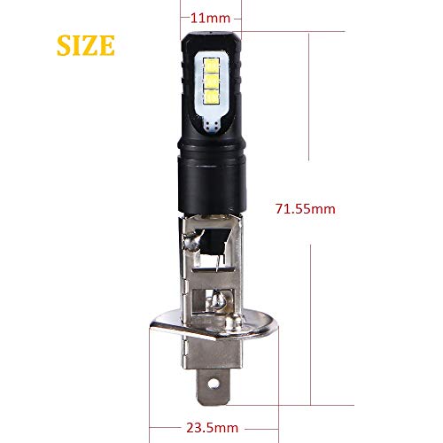 PaddSun H1 LED Fog Light Bulbs 80W 6000K White Lamp 6CSP SMD Halogen DRL Bulb Standard Replacement For High Beam Low Beam Fog Light Auto Car Vehicle (Pack of 2)