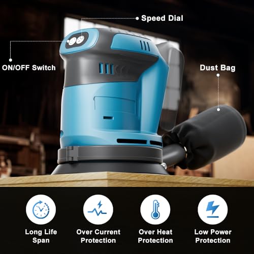 Cordless Orbital Sander for 18V Battery (Tool only) Brushless Random Orbital with 12 Sandpapers 360°Rotating Sanding, for Sanding, Polishing Metal Wood 2 Cordless Orbital Sander for 18V Battery (Tool only) Brushless Random Orbital with 12 Sandpapers 360°Rotating Sanding, for Sanding, Polishing Metal Wood - Image 2