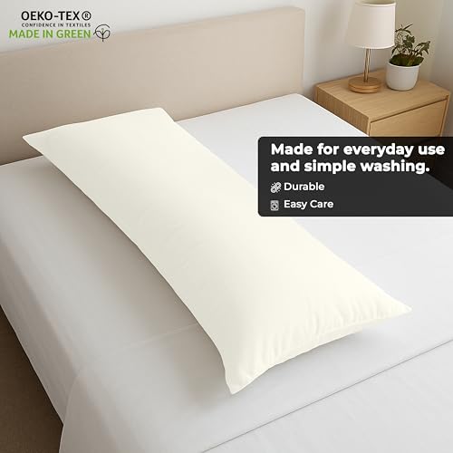 Image of Royale Linens Body Pillow Cover - Double Brushed 1800 Microfiber - 20 inchx54 inch with Hidden Zipper Closure - Wrinkle & Fade Resistant - Super Soft Body Pillowcase 2 Pack (Ivory, Pack of 2)