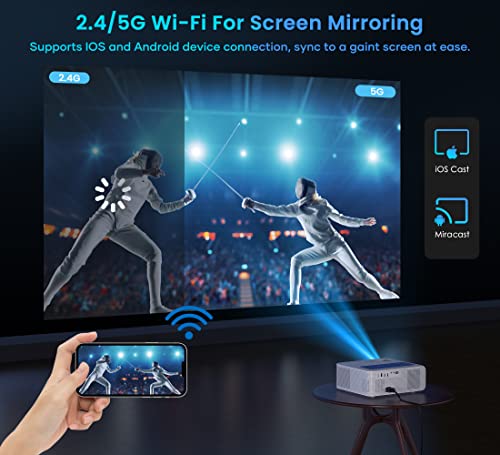 Fangor 4K Supported Projector With 5G Wifi And Bluetooth - Hd 900 Ansi 1080P Native Projector For Outdoor Movies, Home Video Projector With 4P Keystone 50% Zoom Supports Tv Stick/Roku/Laptop/Phone #TOP2