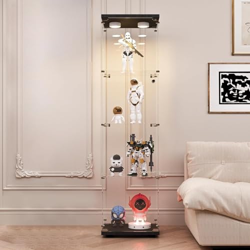 Image of LFT HUIMEI2Y 4-Tier Glass Display Cabinet with LED&Lock, Display Case Black