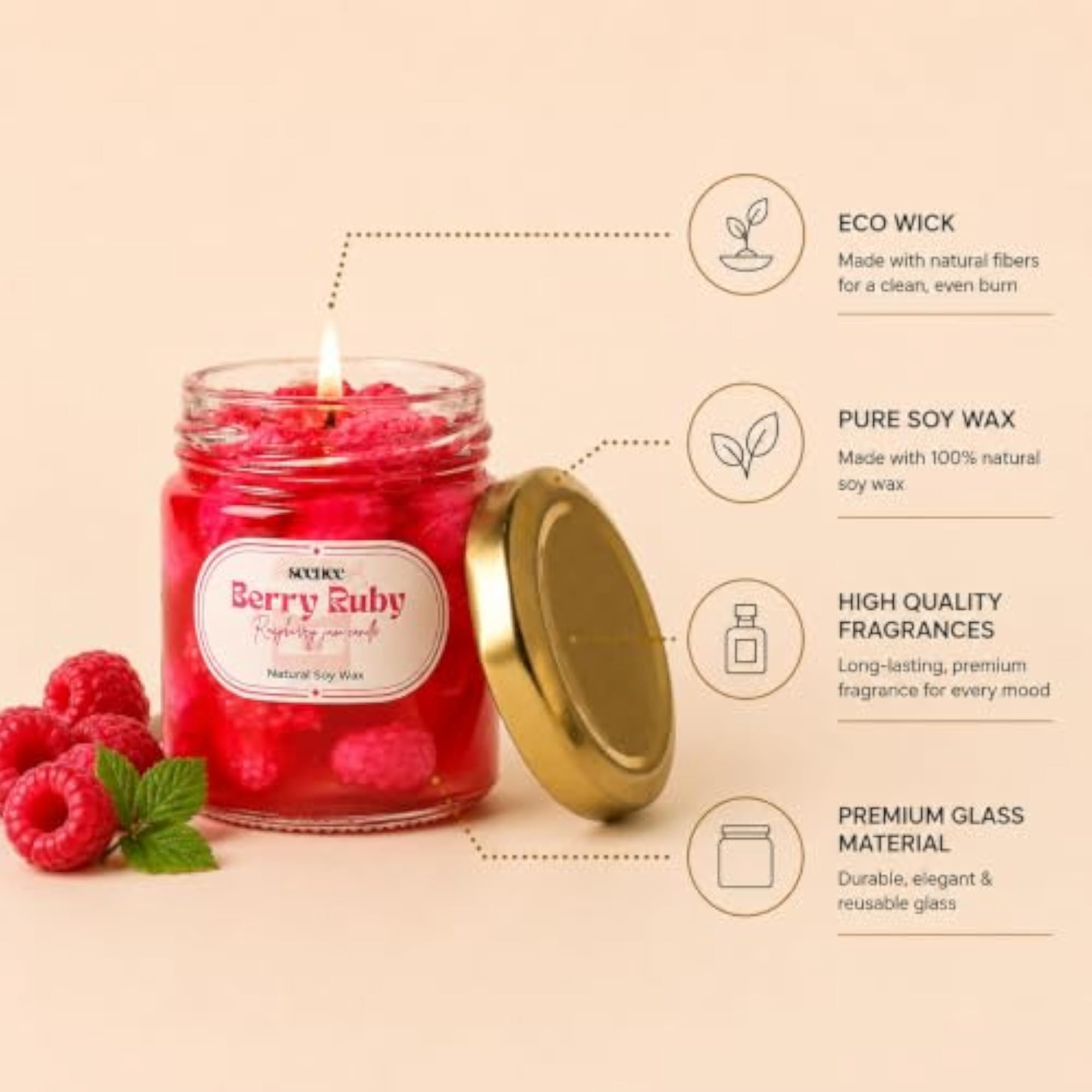 Berry Ruby Scented Candle, Raspberry Jam Fragrance